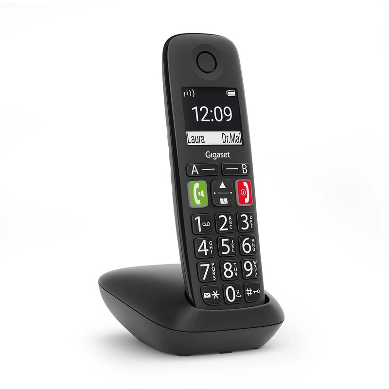 Gigaset E290HX - DECT Handset with Charging Tray - Fritzbox Compatible - Cordless Senior Phone for Router and DECT Base - Large Display and Buttons, Black [German Version] [Without Base]
