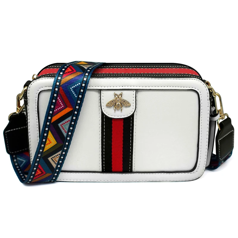 Beatfull Designer Bee Crossbody Purse for Women PU Leather Shoulder Handbag Camera Clucth, White, L