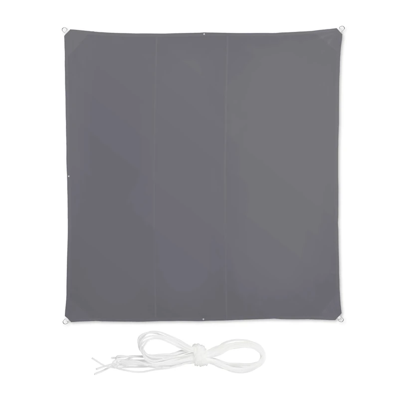 Relaxdays Shade Sail, Square, Water-Repellent, UV-Protection with Tethers, Balcony Canopy, WxD: 4 x 4 m, Grey