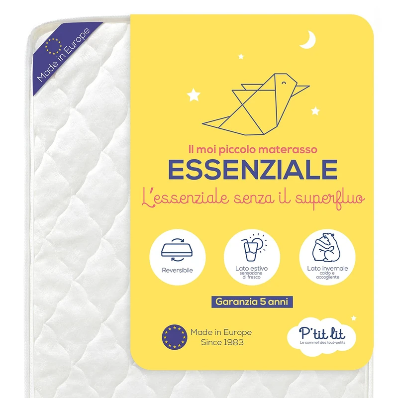 P'TIT LIT - Children's/Baby Essential Mattress - 70 x 140 cm - Air-conditioned: 1 Summer / 1 Side Winter - Oeko Tex® - Made in France