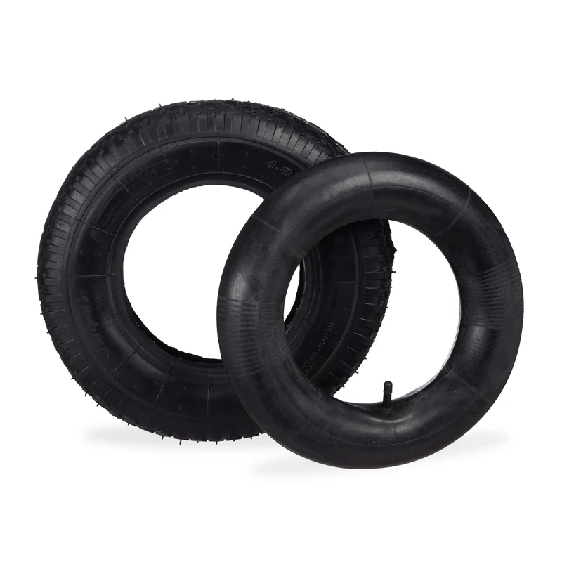 Relaxdays Wheelbarrow Tyre 4.00-8”, Spare Wheel With Inner Tube, Lug Tread, 150kg, For Wheel Barrow, 400x100mm, Black