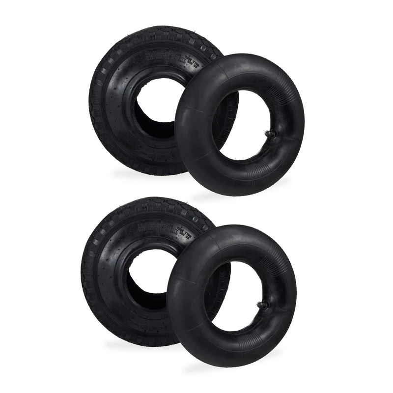 Relaxdays 2x Hand Truck Wheel With Inner Tube, Replacement Wheels 3-4", Hand Trolley, Lug Tread, 125 kg, 260x85mm, Black