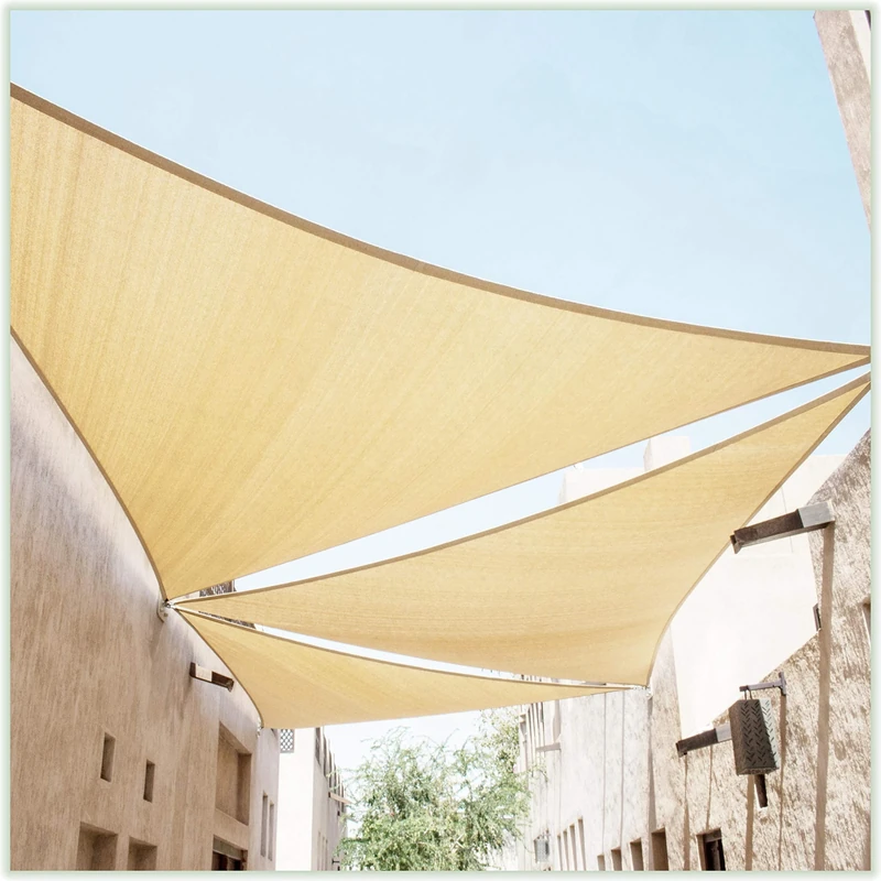 ColourTree 32' x 32' x 32' Beige Sun Shade Sail Triangle Canopy Awning Shelter Fabric Cloth Screen - UV Block UV Resistant