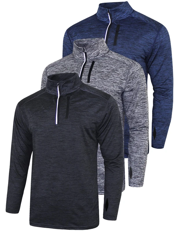 Liberty Imports 3 Pack Men's Long Sleeve Active Quarter Zip Quick Dry Pullover - Athletic Running Cycling Gym Top Shirts Bulk Bundle (Edition 1, XX-Large)