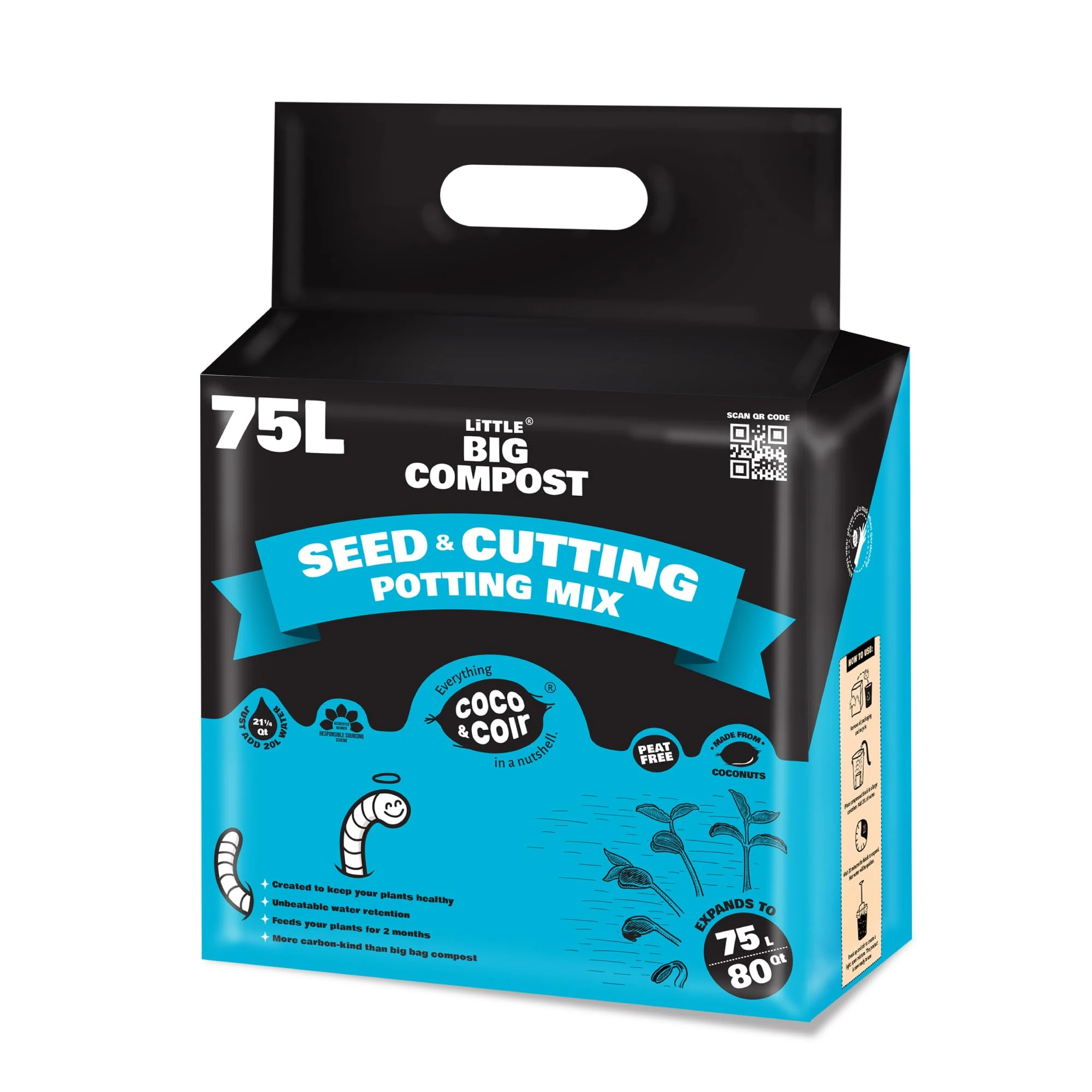 Coco & Coir Seed Compost Perlite Potting Mix | Peat-Free Organic Coco Soil Indoor Plants/Houseplants - Coco Grow+ (75L / 5KG)