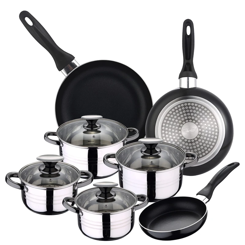 SAN IGNACIO Kitchen Pan and Saucepan Set, Aluminium, Black, Stainless Steel