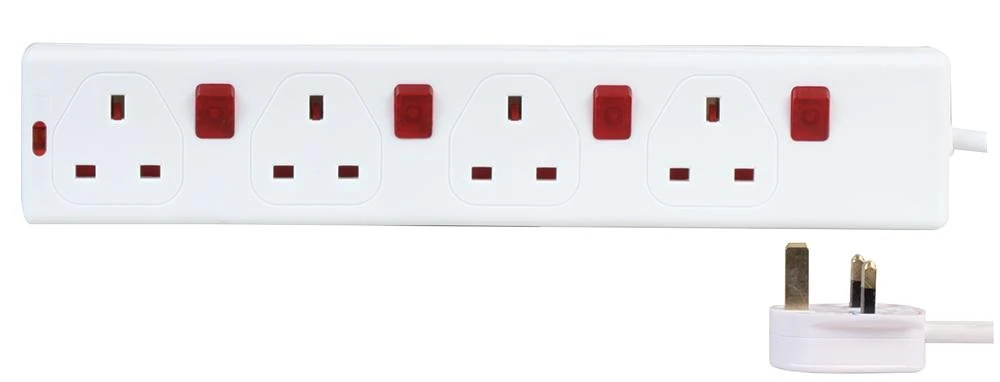 Pro Elec 2m 4 Gang Individually Switched Extension Lead with Neon Switches