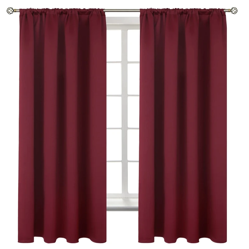 BGment Burgundy Blackout Curtains 63Inches Long for Bedroom - Wine Red Thermal Insulated Window Treatments with Rod Pocket Room Darkening for Christmas Living Room, 52 x 63 Inch, 2 Panels