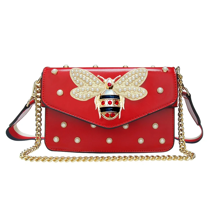 Beatfull Fashion Handbags for Women, Pu Leather Shoulder Bags Cross body Bag with Bee, Red, L