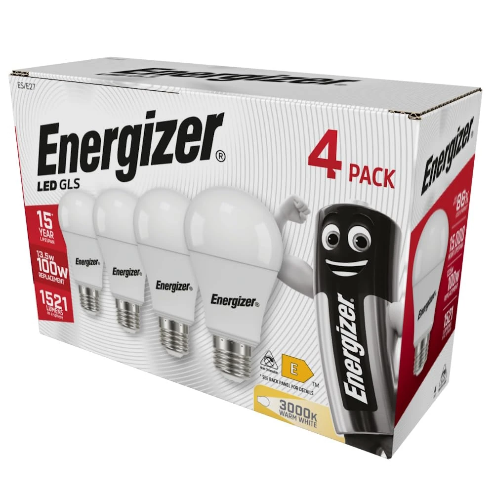 Energizer GLS Replacement LED Bulb 4 Pack (Warm White E27, 100W), (ENGS14424)