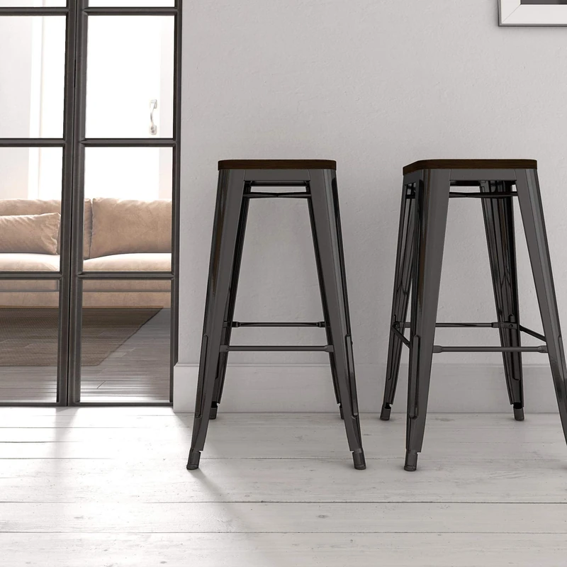DHP Fusion 30" Metal Bar Stool with Wood Seat