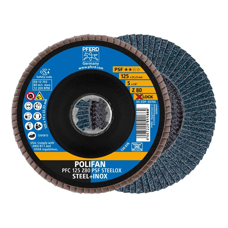 PFERD Polifan PSF Steelox Flap Disc 125mm Z80 X-LOCK (10 Pack)