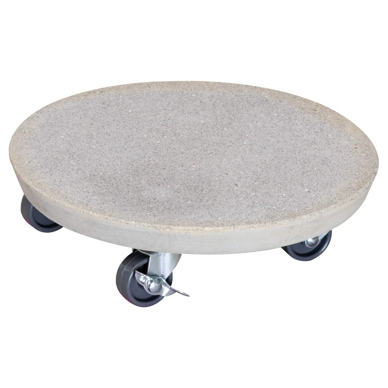 WAGNER Plant trolley STONE Ø 28 x 7,5 cm I Flower trolley for indoor + outdoor use I Container trolley made of concrete, bright terrazzo-look, with 2 breaks I Load capacity 100 kg - 20090001