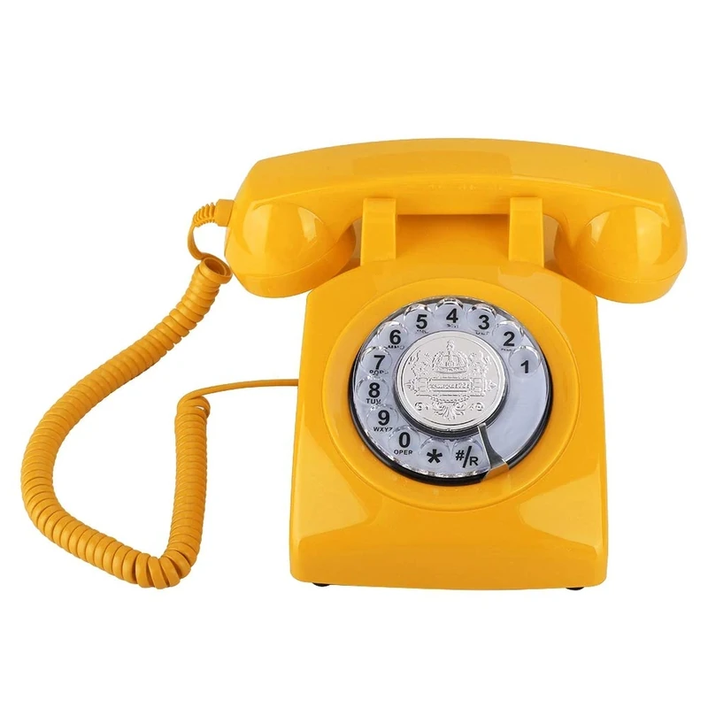 Garsent Retro Corded Phone, Vintage Rotary Design Landline Telephone Desk Phone for Home Office Hotel(Yellow)