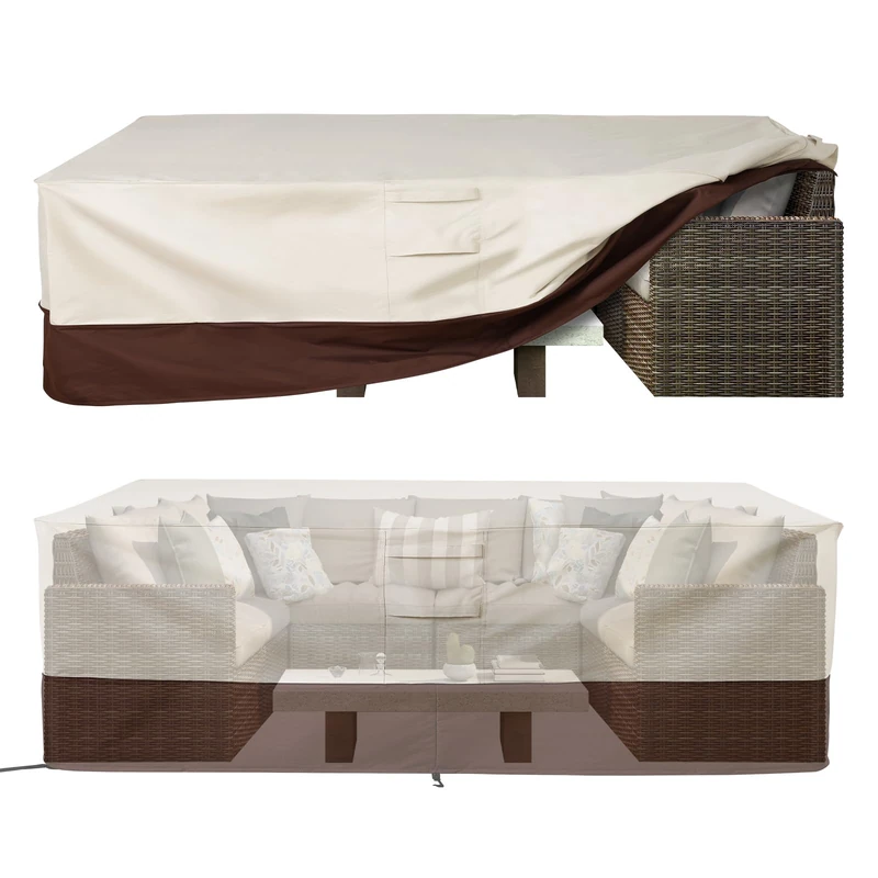 Vailge Waterproof Patio Furniture Cover with Padded Handles Patio Outdoor Table Cover Patio Outdoor Dining Table Rectangular Table Chairs Small Beige and Brown