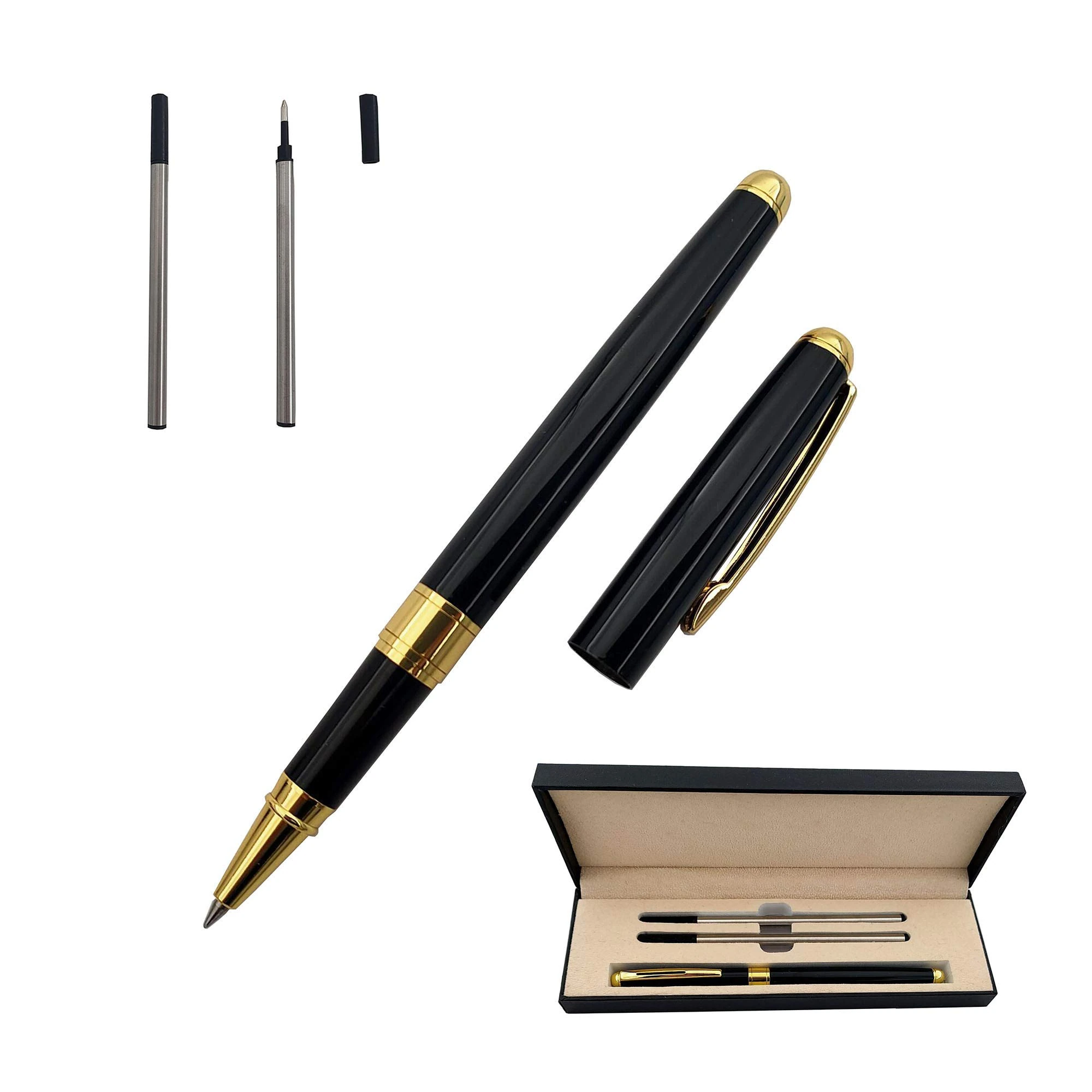 Accod Metal Ballpoint Pen Rollerball Pen Office Signature Pen High-end Gift Box with Two Replaceable Black Refills(0.5mm) For Friends Classmates Family and Colleagues (Black #1)