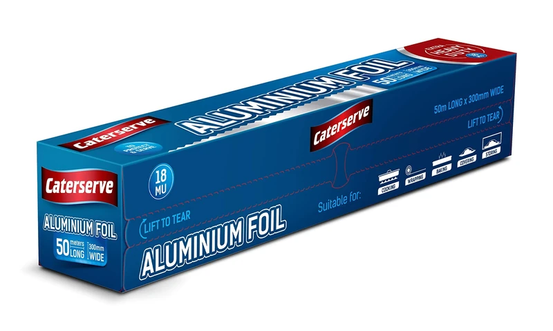 Caterserve Premium 18 Micron Food Service Catering Aluminium Foil Roll, 30cm x 50m