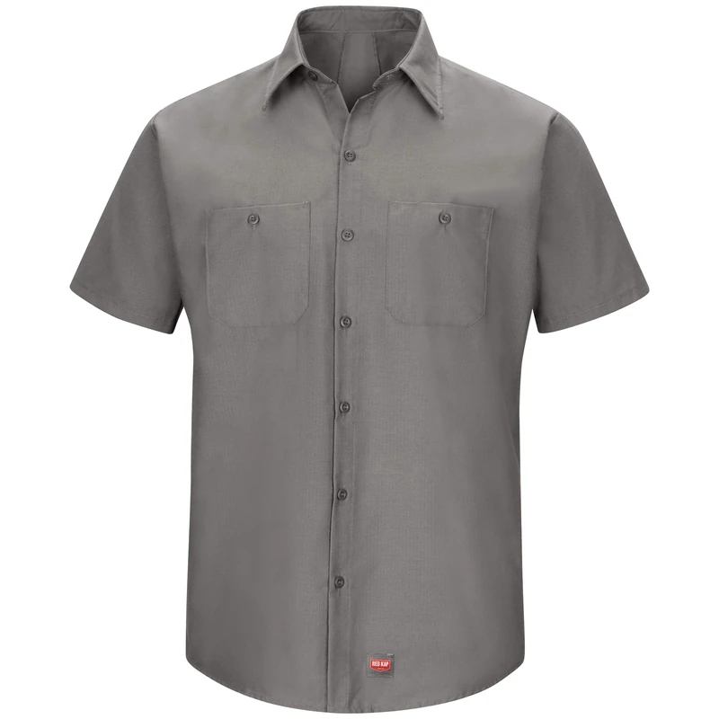 Red Kap Men's Short Sleeve Work Shirt with Mimix Button, Grey, XXXL