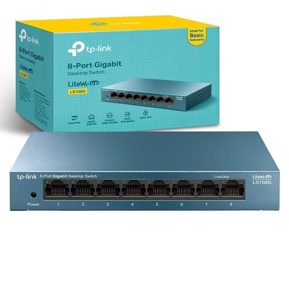 TP-Link LS108G 8 Port Gigabit Network Switch, Metal Case, Ethernet Switch, Power Saving, Plug & Play, Ethernet Splitter, Desktop or Wall Mount, Hasslefree Silent Operation
