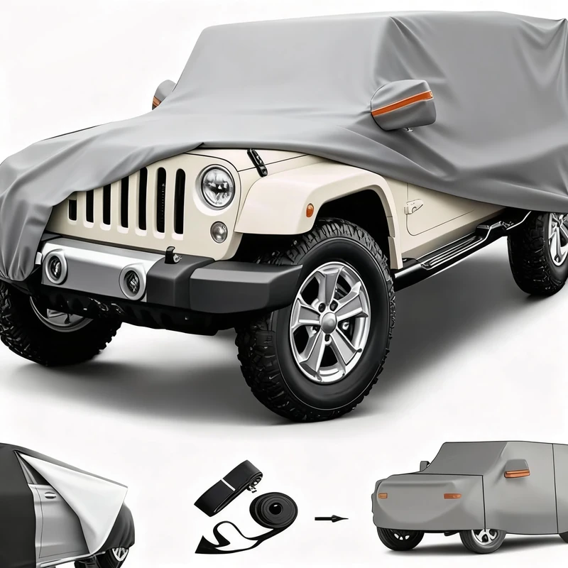 Big Ant Car Cover for Wrangler 2 Door SUV Covers,All Weather Protection 100% Waterproof SUV Cover Custom Fit for 1987-2021 Wrangler CJ,YJ, TJ & JK with Driver Door Zipper,Gray