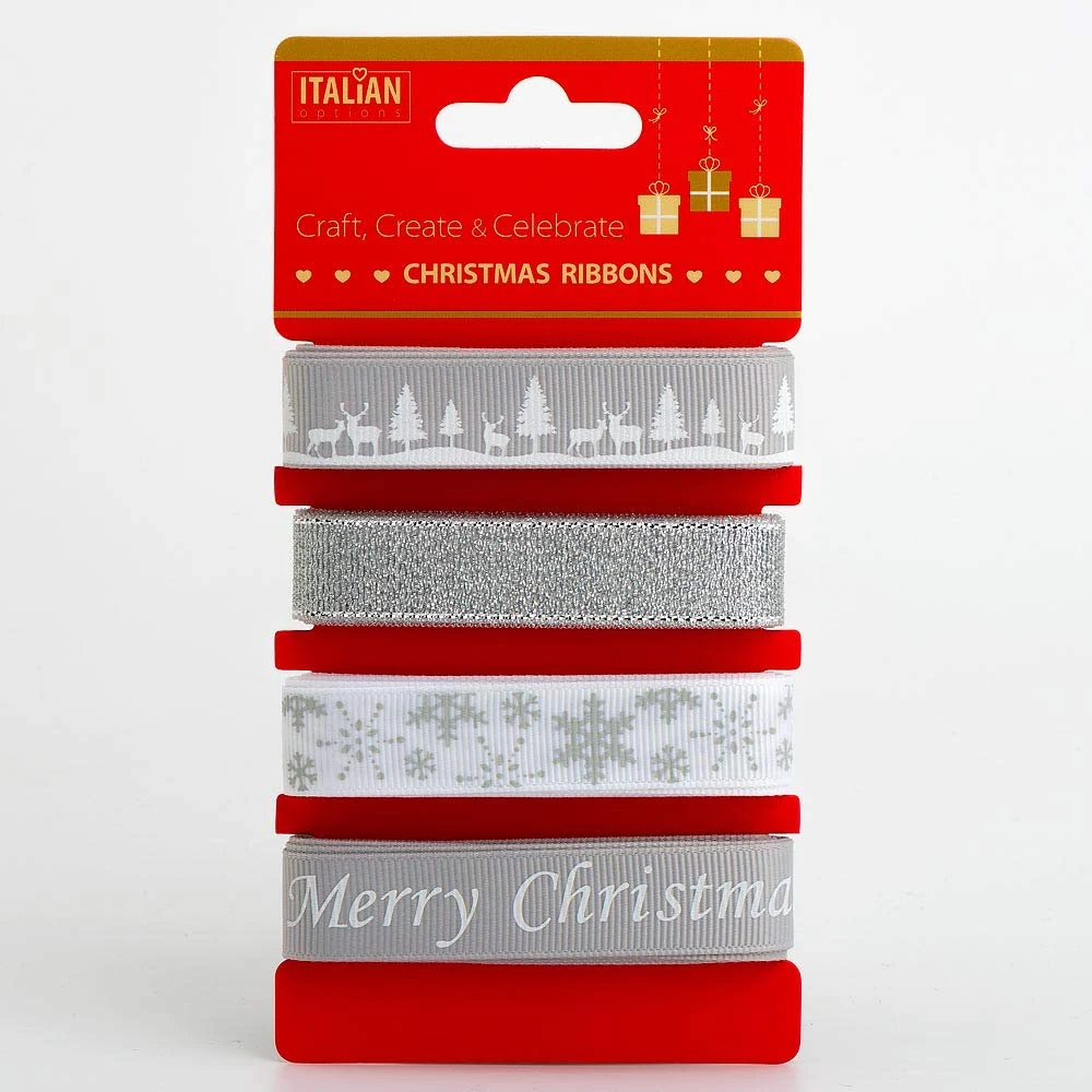 Italian Options Winter Wonderland Christmas Ribbon Assorted Mixed Pack (4 Ribbons x 2 Metres)