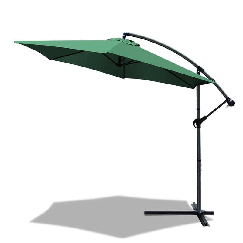 VOUNOT® 3m Cantilever Garden Parasol, Banana Patio Umbrella with Crank Handle and Tilt for Outdoor Sun Shade, Green