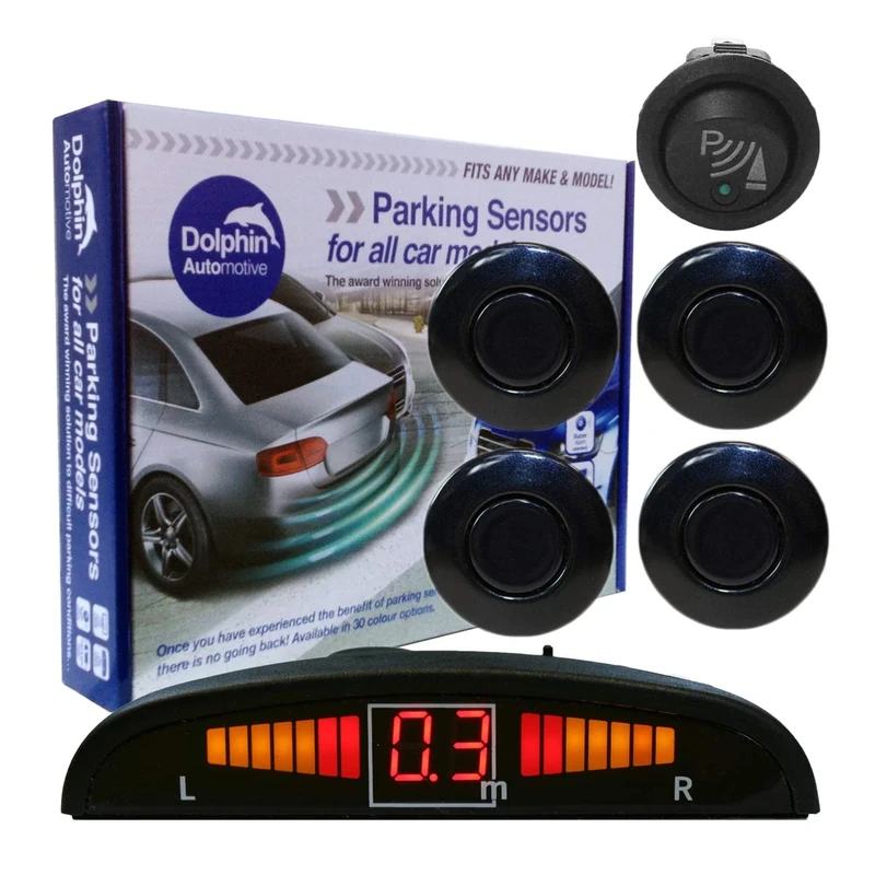 Dolphin DPS450F Front Parking Sensors In 32 Colours 4 Ultrasonic Radar Sensors Kit Audio & Display Alert System Matt & Gloss Black +30 More Colours (Navy Blue)