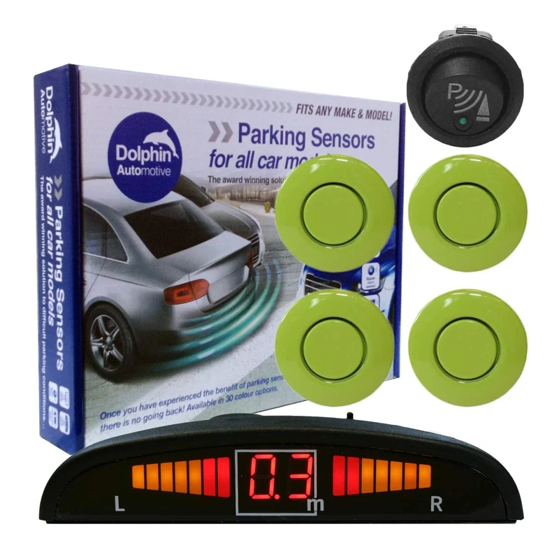 Dolphin DPS450F Front Parking Sensors In 32 Colours 4 Ultrasonic Radar Sensors Kit Audio & Display Alert System Matt & Gloss Black +30 More Colours (Apple Green)