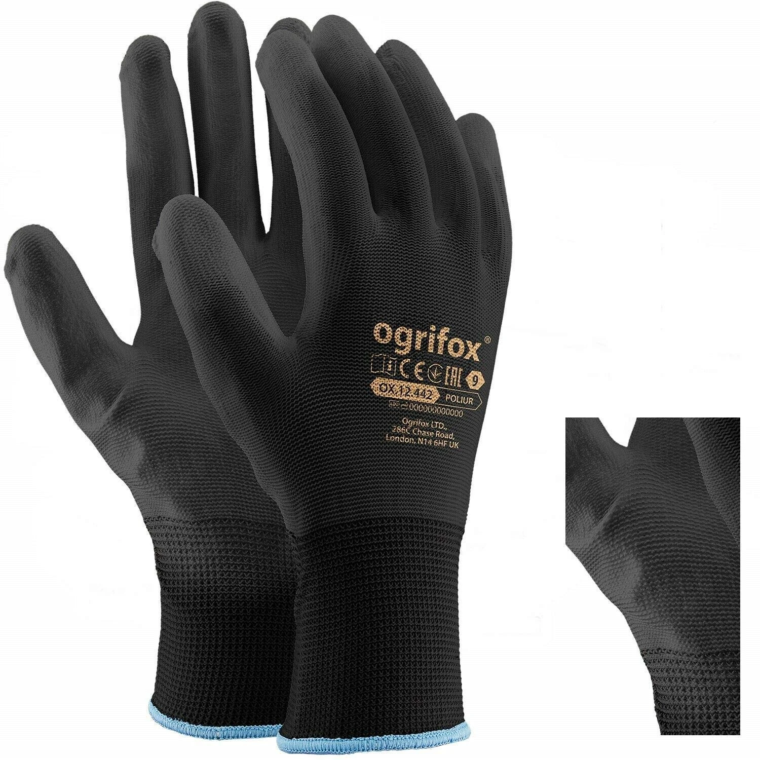 Ogrifox AJS LTD® 24 Pairs Black PU Coated Nylon Work Gloves for Gardening, Work, Car Repairs, Black