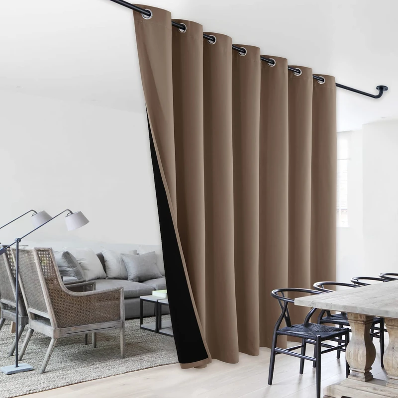 NICETOWN Thermal Insulated 100% Blackout Curtain, Noise Reducing Performance Grommet Slider Curtain Panel with Black Lining for Office and Hotel Window (1 PC, 100 inches x 108 inches, Taupe)
