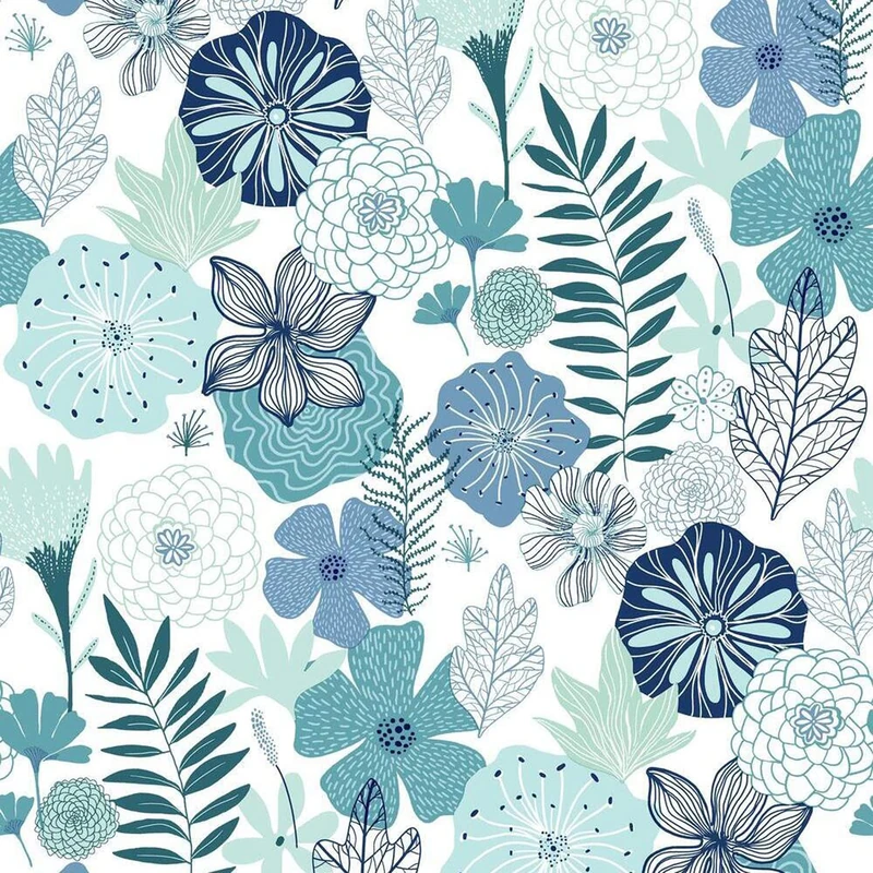 RoomMates RMK11325WP Blue Perennial Flowers Wallpaper Peel and Stick