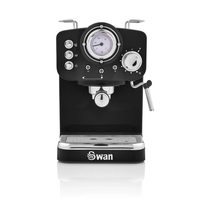 Swan SK22110BN Retro Espresso Coffee Machine with Milk Frother, Steam Pressure Control, 1.2L Detachable Water Tank, 1100W, Retro Black
