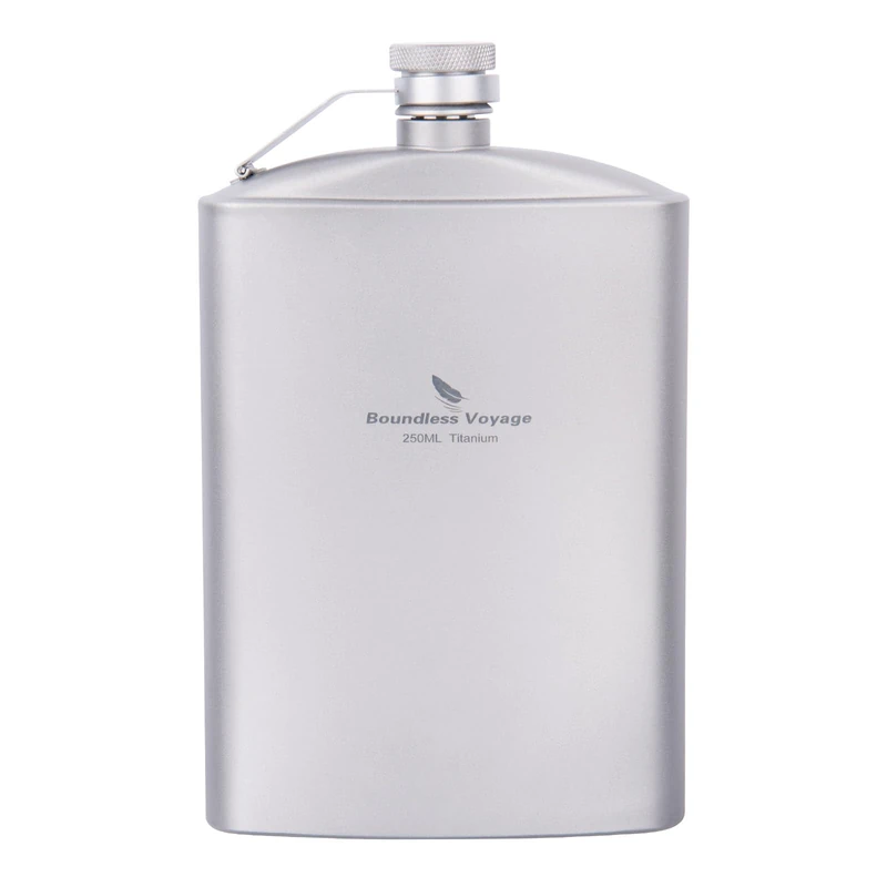 iBasingo 250ml Titanium Hip Flask with Funnel Camping Cup Outdoor Flat Alcohol Bottle Alcohol Whisky Wine Pot Mug Travel Picnic Drinking Cup Ti3063D - Image 1