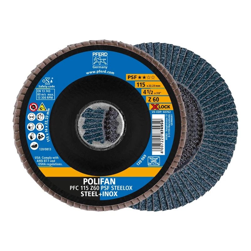 PFERD Polifan, 10 Pieces, 115 mm, Z60, X-Lock (22.23 mm), PSF Steelox, 67666116 – for high Economy Thanks to Aggressive Cutting with Good Service Life