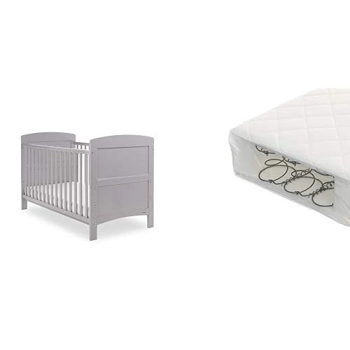 Obaby Grace Cot Bed and Sprung Mattress - Warm Grey