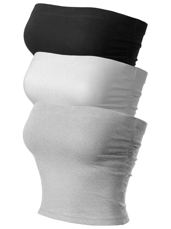 MixMatchy Women's Basic Casual Ruched Side Stretchy Tube Tops, 3pack - Black/H.Grey/White (Ruched Side), S