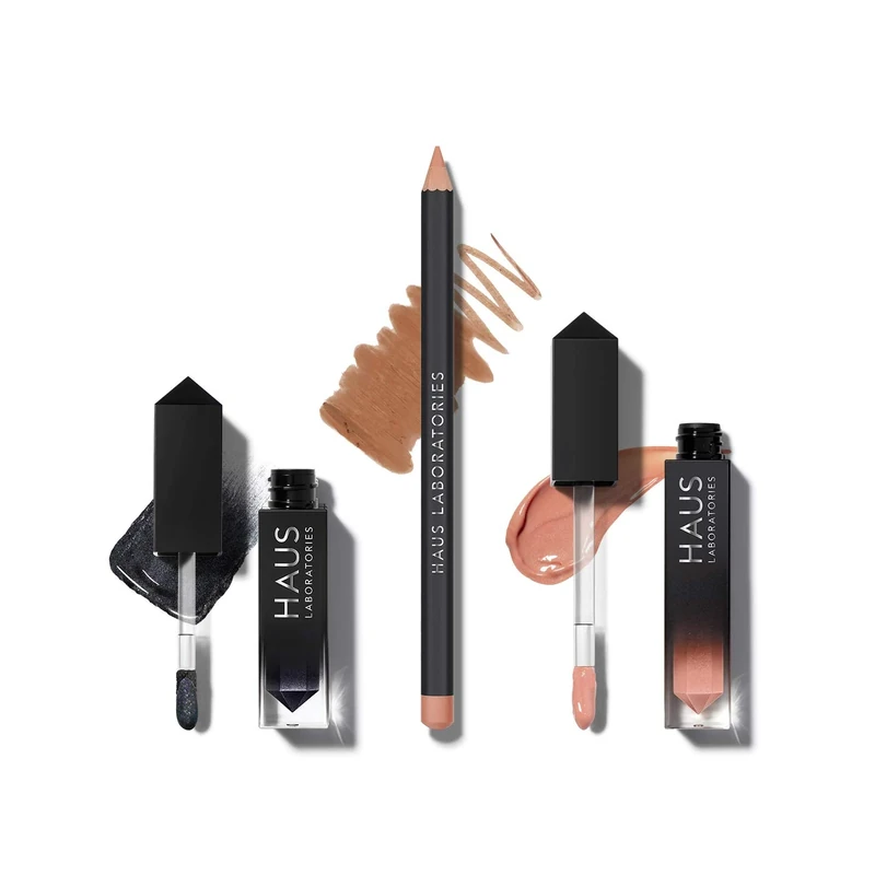 HAUS LABORATORIES By Lady Gaga: HAUS OF COLLECTIONS | Makeup Kit with Bag, Liquid Eyeshadow, Lip Liner Pencil, and Lip Gloss Available in 9 Sets, Vegan & Cruelty-Free | 3-Piece Value Set
