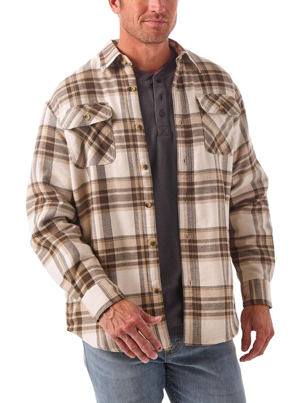 Wrangler Authentics Men's Long Sleeve Sherpa Lined Shirt Jacket Button, Birch, 3XL - Image 1
