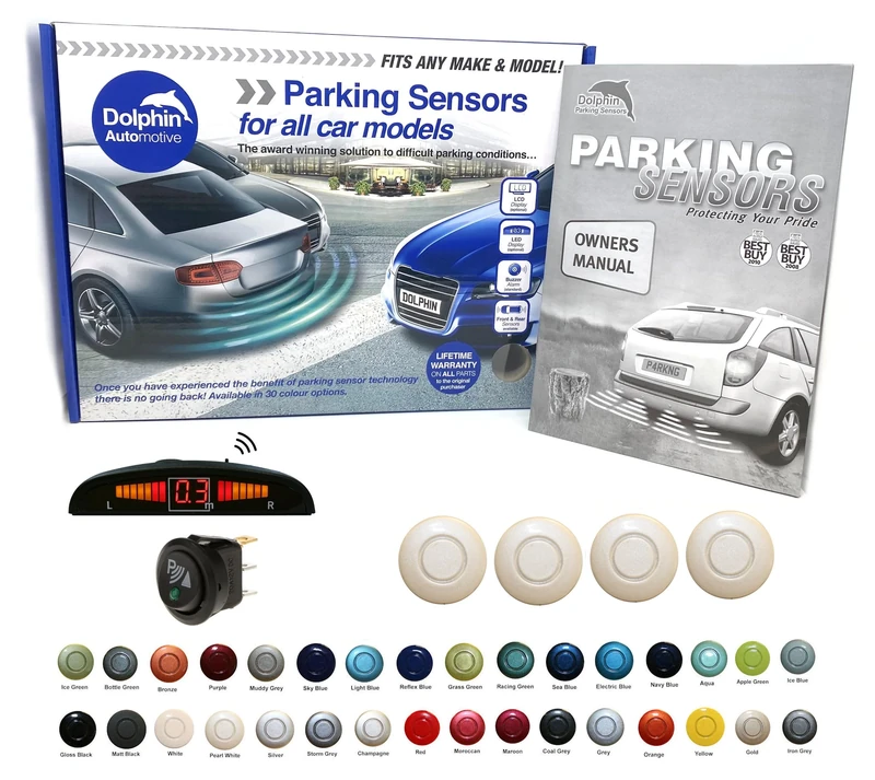 Dolphin DPS450F Front Parking Sensors In 32 Colours 4 Ultrasonic Radar Sensors Kit Audio & Display Alert System Matt & Gloss Black +30 More Colours (Pearl White)
