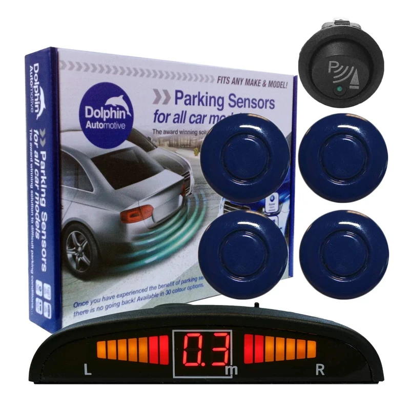 Dolphin DPS450F Front Parking Sensors In 32 Colours 4 Ultrasonic Radar Sensors Kit Audio & Display Alert System Matt & Gloss Black +30 More Colours (Sky Blue)
