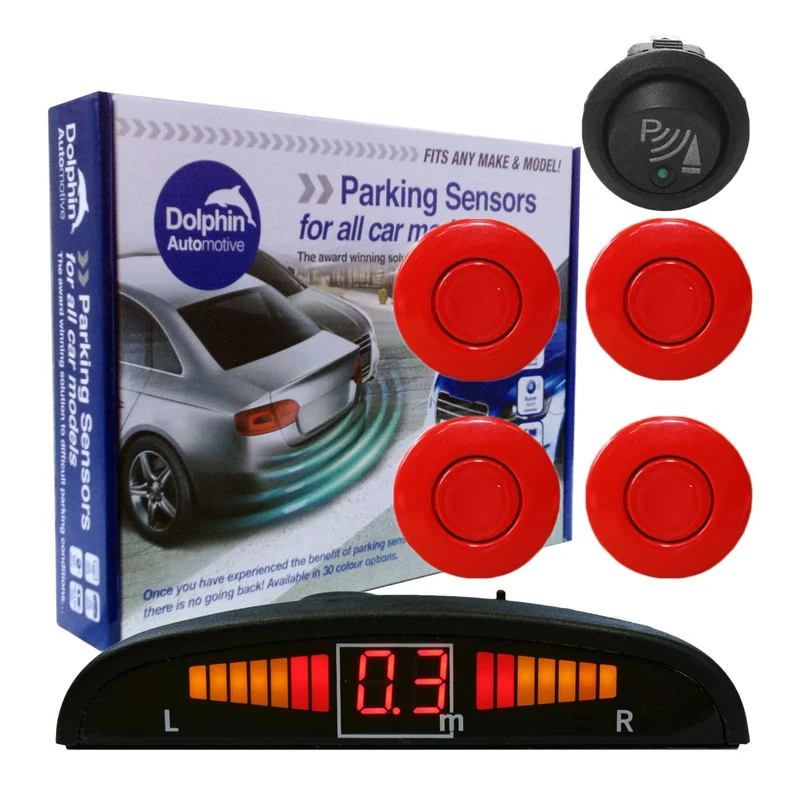Dolphin DPS450F Front Parking Sensors In 32 Colours 4 Ultrasonic Radar Sensors Kit Audio & Display Alert System Matt & Gloss Black +30 More Colours (Red)