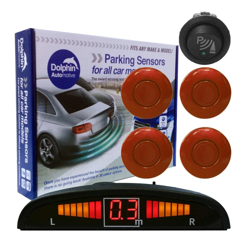 Dolphin DPS450F Front Parking Sensors In 32 Colours 4 Ultrasonic Radar Sensors Kit Audio & Display Alert System Matt & Gloss Black +30 More Colours (Moroccan Red)