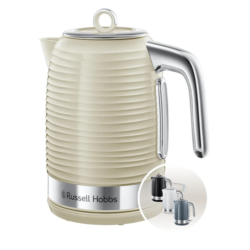Russell Hobbs Inspire Electric 1.7L Cordless Kettle (Fast Boil 3KW, Cream premium textured plastic, high gloss finish, Removable washable anti-scale filter, Pull off lid, Perfect pour spout) 24364