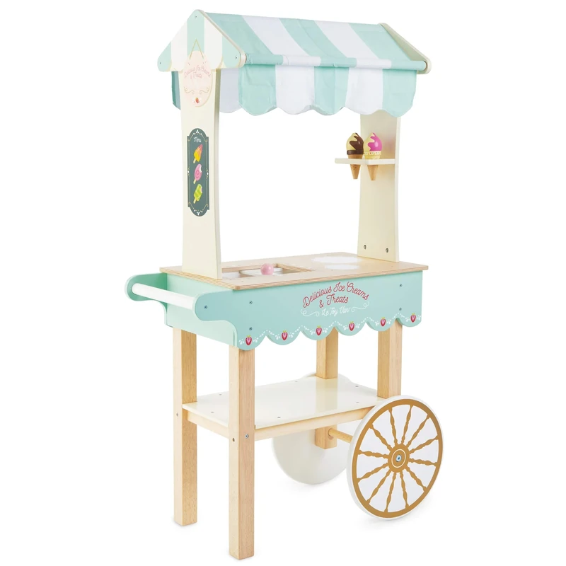 Le Toy Van - Educational Wooden Toy Role Play Ice Cream Trolley | Boys & Girls Pretend Play Toy Food Playset - For Ages 3+