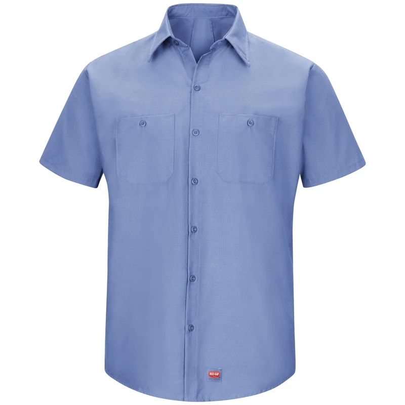 Red Kap Men's Short Sleeve Work Shirt with Mimix Button, Light Blue, XL