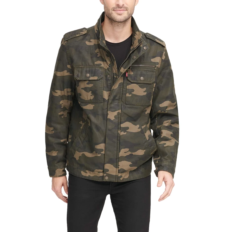Levi's Men's Washed Cotton Military Jacket (Regular & Big & Tall Sizes) Lightweight, Camo Filled, XL