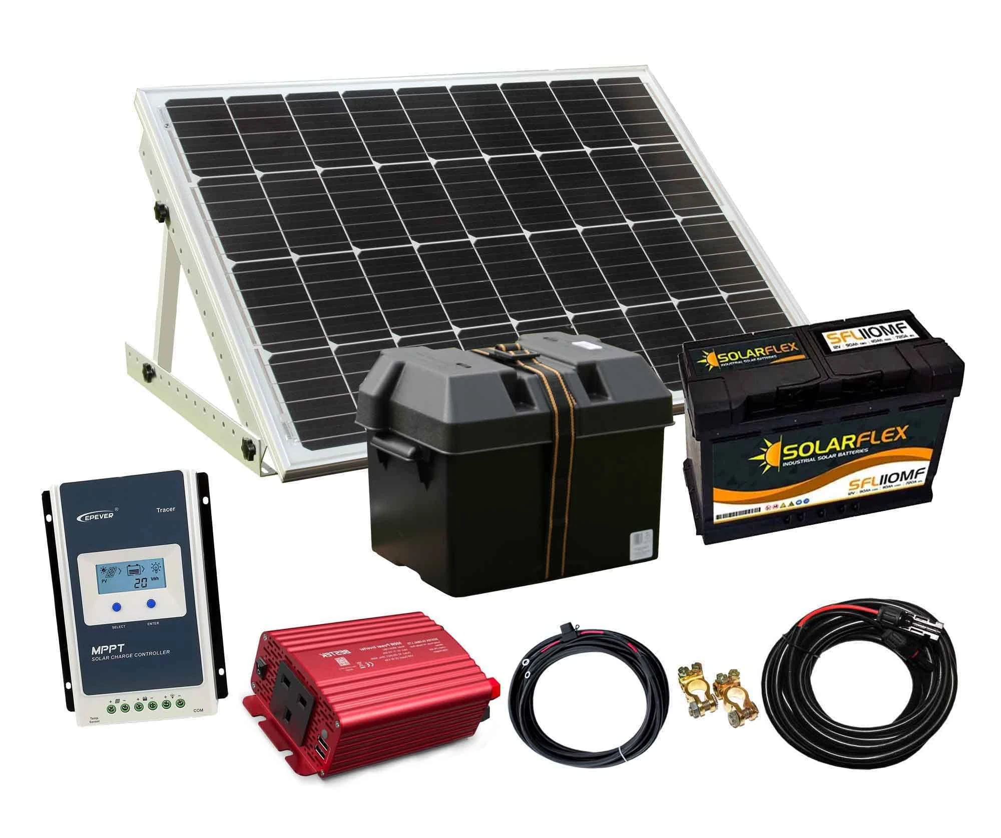 LOWENERGIE Solar Panel Electricity Generator Kit Charge Controller Battery Inverter (80/500w, MPPT CONTROLLER)