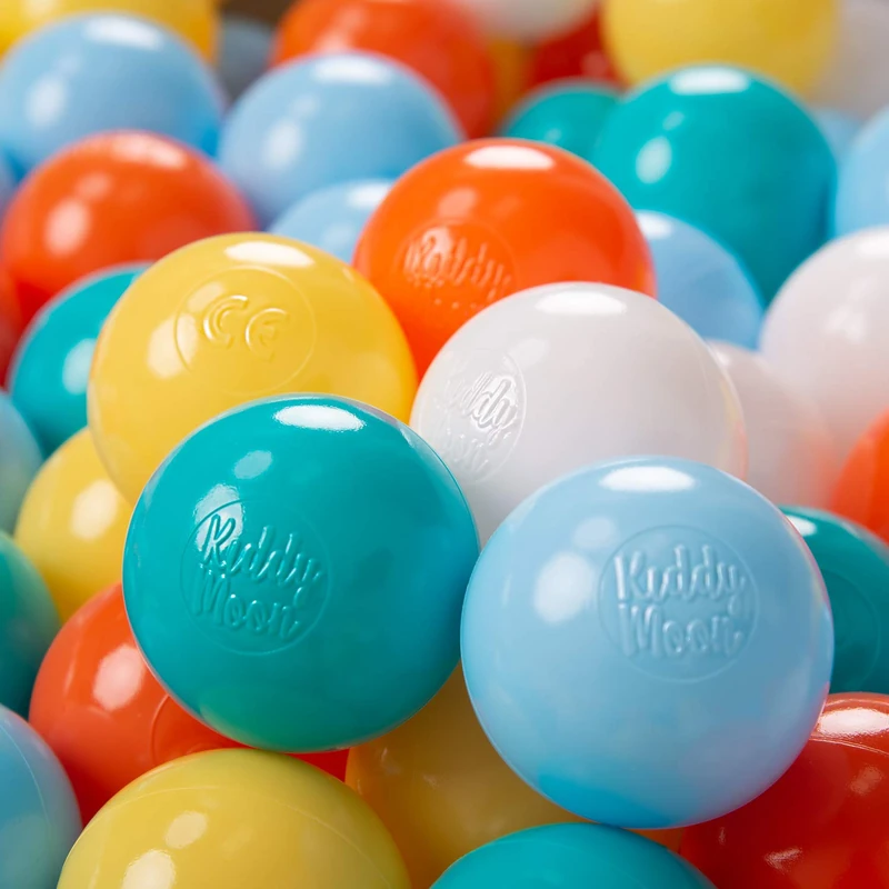 KiddyMoon Soft Plastic Play Balls For Children 1200 Balls/6Cm-2.36In Colourful Made In EU, White/Yellow/Orange/Baby Blue/Turquoise