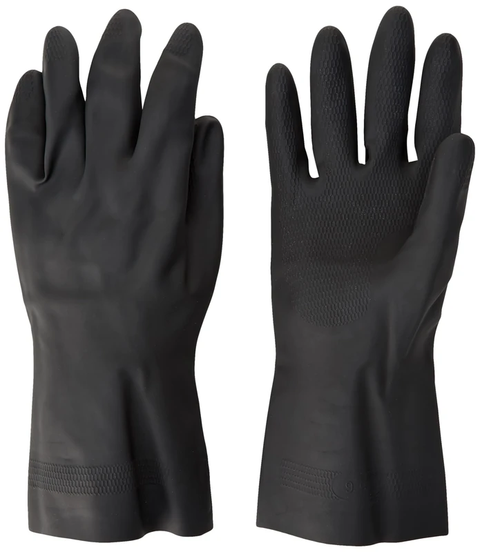 Polyco 516 Maxima Heavy Duty Flock Lined Natural Rubber Gloves - Large - 1 Pair, Black