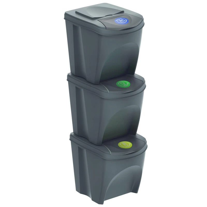 Prosperplast Sortibox Bin Containers, 3 x 25L Rubbish and Waste Separation System, (Grey)